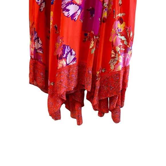 Maeve Grecia Ruffle Midi Dress Sz 0 Red Floral Asymmetrical Flowy Strappy Dress - Picture 2 of 14